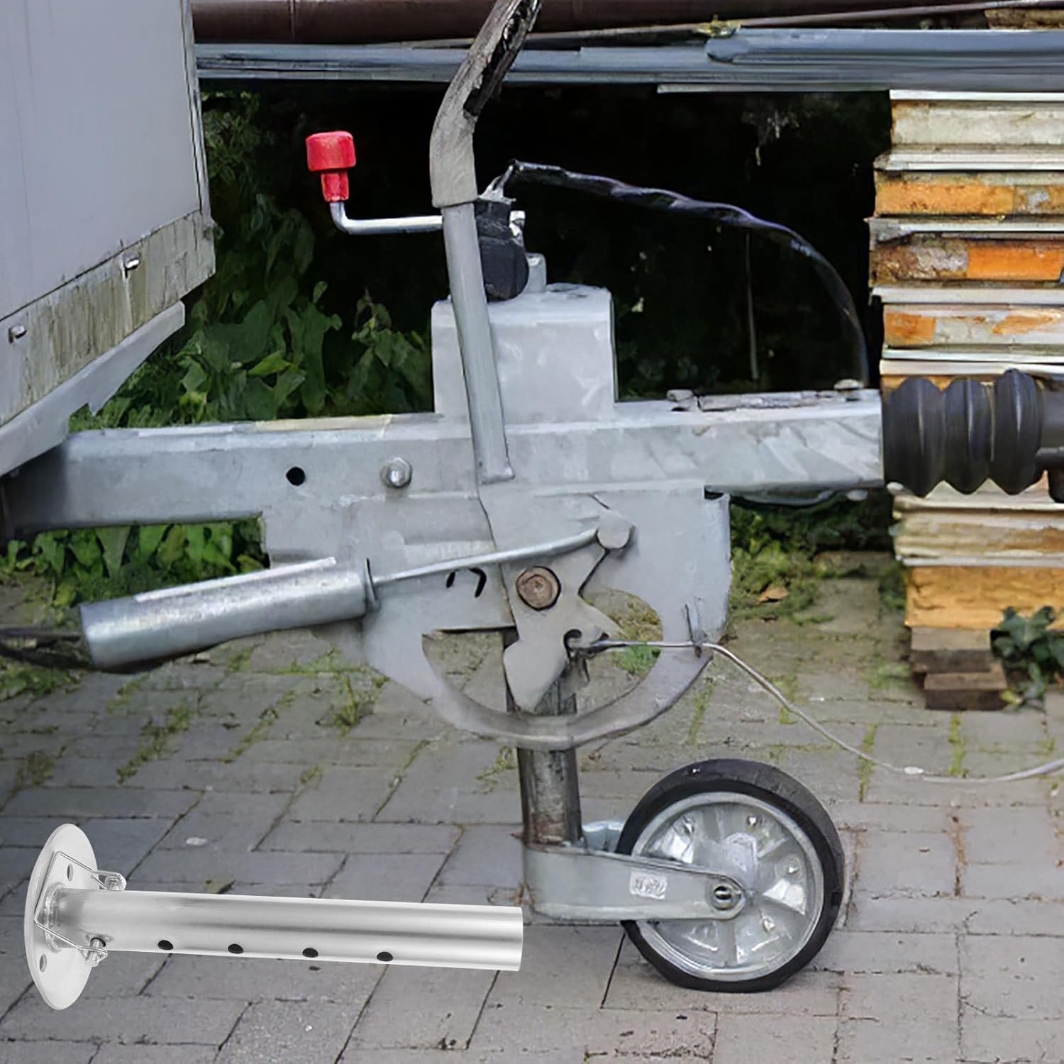 BETOOKY Heavy-Duty Trailer Stabilizer Jack Drop Leg with Hand Crank Adjustable Steel Parking Support Jack Foot Pad for Recreational Vehicle