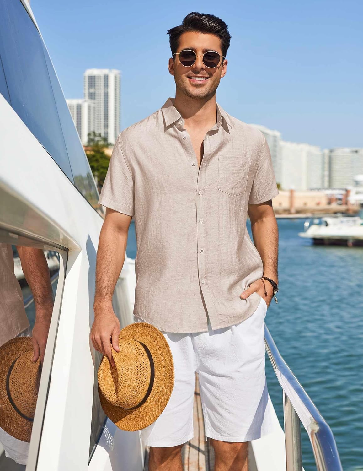 COOFANDY Linen Shirts for Men Short Sleeve Button Down Shirt Casual Beach Summer Vacation Shirt with Pocket - Image 3