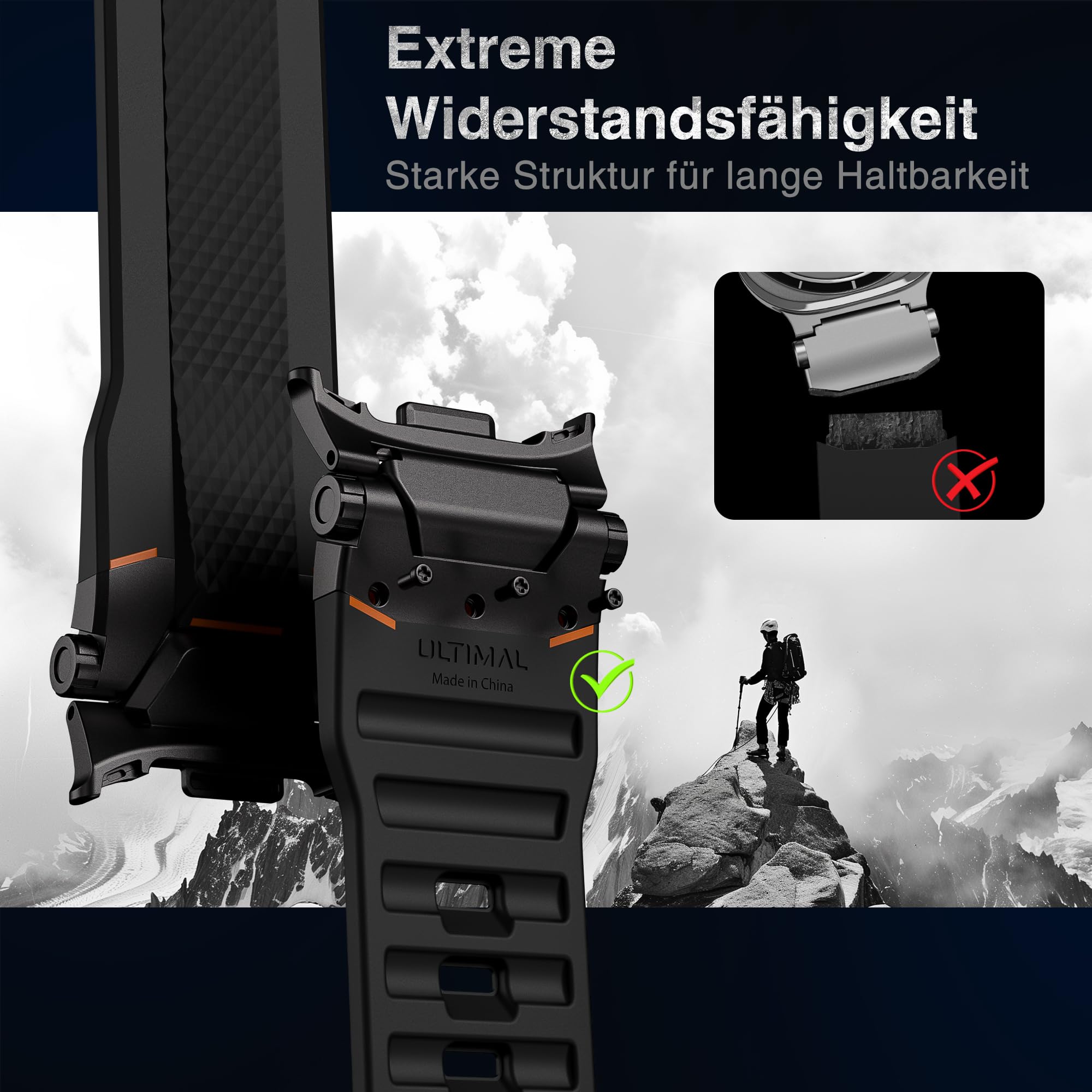ULTIMAL Armband Kompatibel mit Samsung Galaxy Watch 9/8 40mm/44mm, 8 Classic 46mm, Robustes Premium TPU & Metall Sportarmband für Herren