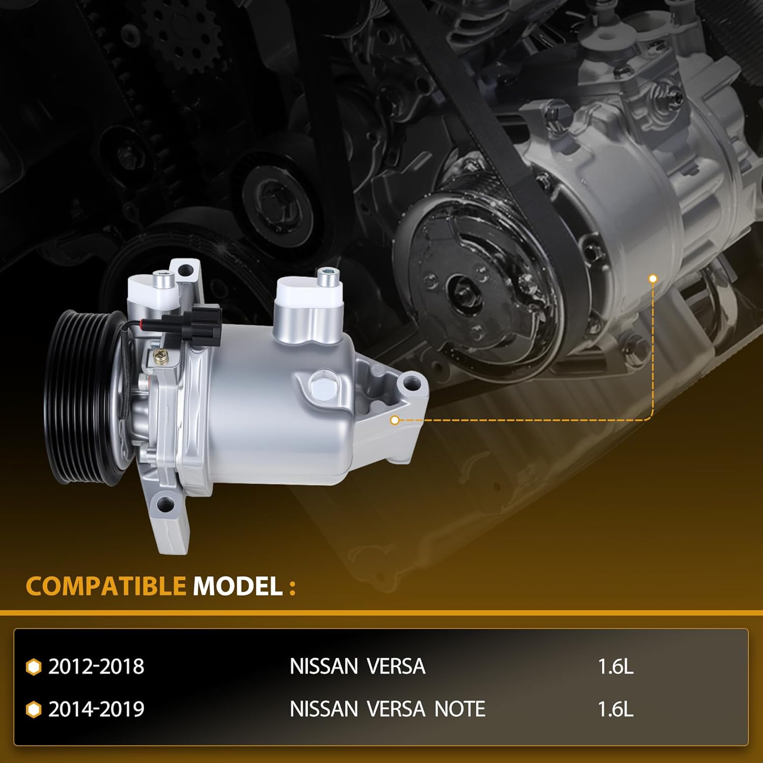 AC Compressor with Clutch Compatible with Nissan Versa 2012-2019, Versa Note 2014-2019, 1.6L Replacement for CO29099C, CO 29099C, 58892, 57892, 6513076