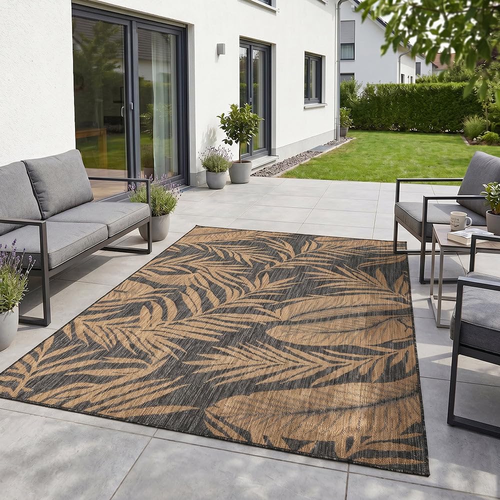 Tapis de terrasse et salon style naturel aspect jute tissé plat bicolore