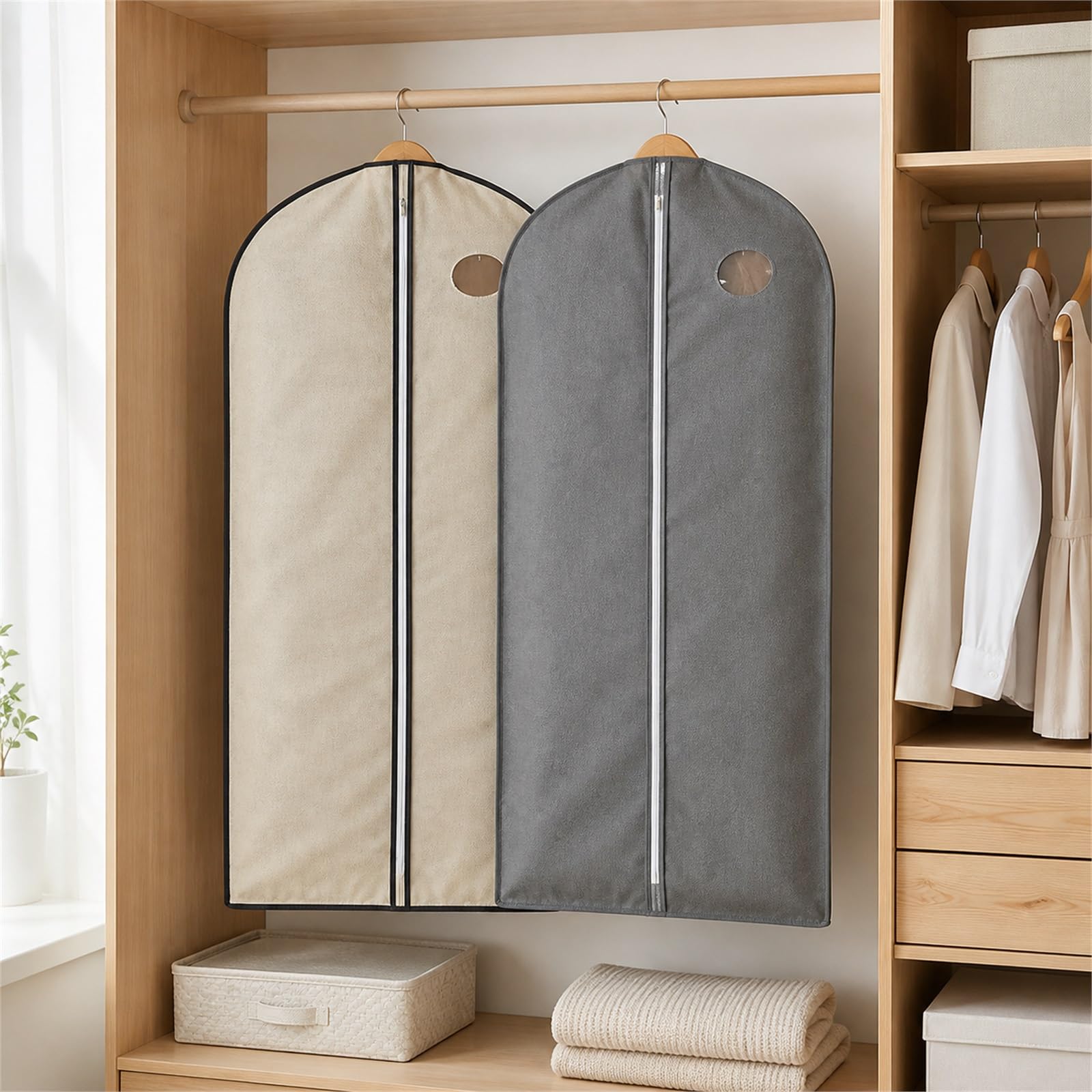 Fundas Ropa Antipolvo para Trajes,Transpirable Bolsas de Ropa Fundas con Cremallera,Funda Ropa Plegable,Antipolvo,Transpirables,para Colgar Trajes,Vestidos,Abrigos,Camisas