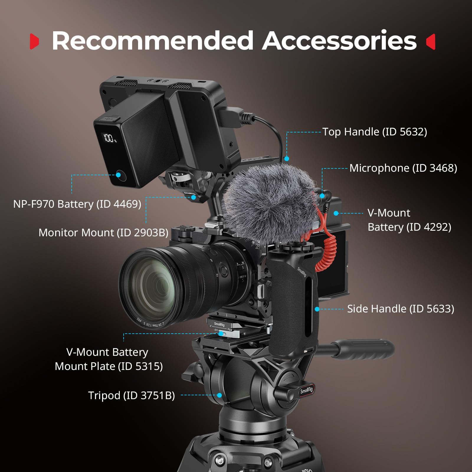 SMALLRIG Halbkäfig für Nikon ZR, HawkLock NATO-Schnellwechselschiene, 1/4"-20 Gewindebohrungen, QR-Platte für Arca, für DJI RS 4 / RS 4 Pro/RS 3 Pro Gimbals, für Arca-Swiss-kompatible Stative - 5905