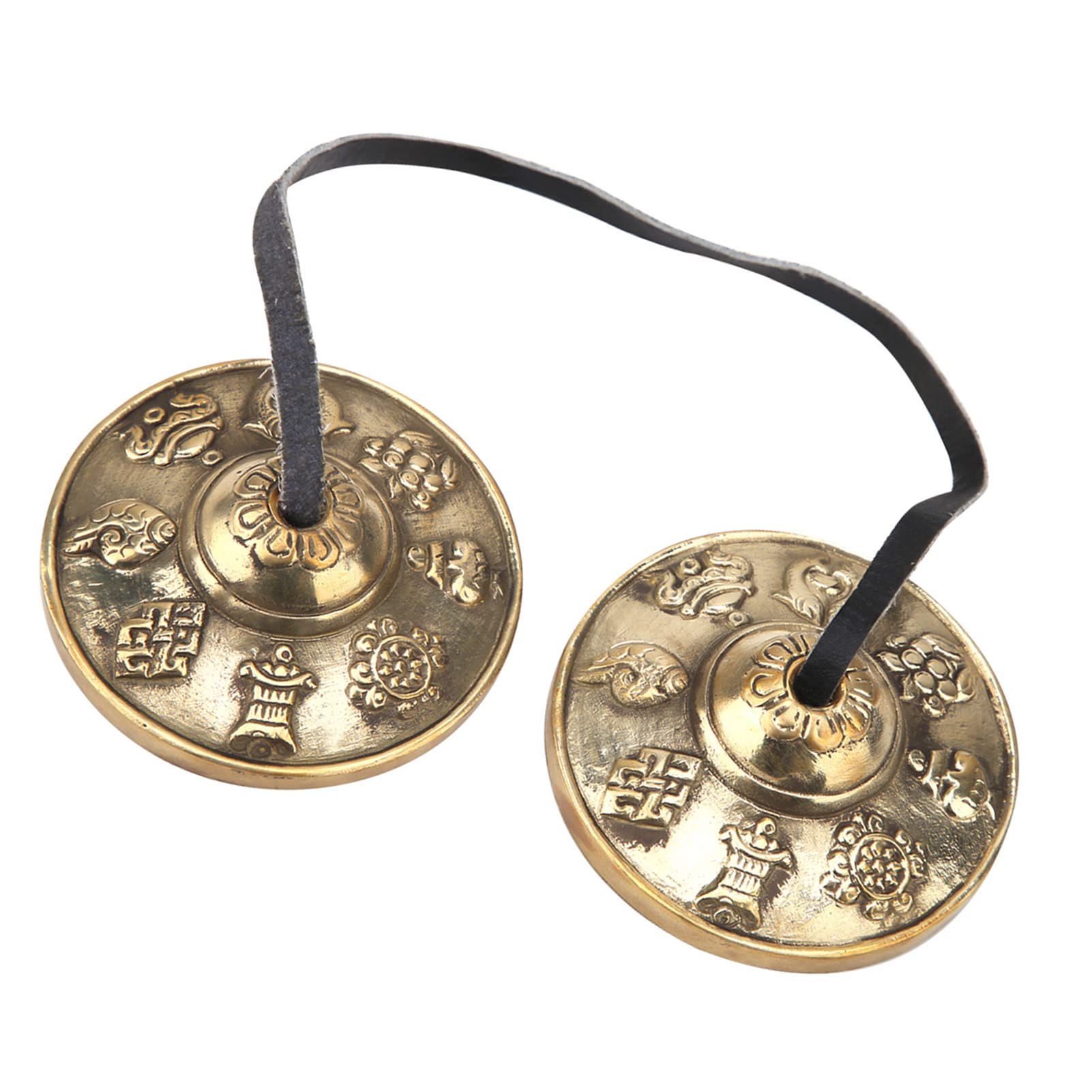 Fupi Cloche de cymbales tibétaines, Cloche tibétaine exquise en Laiton pour la Pratique spirituelle Bouddhiste pour la méditation pour Le Yoga(Modèles de Bon augure)