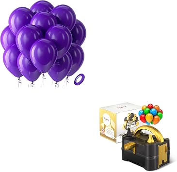 Bezente Dark Purple Latex Party Balloons - 100 Pack Dark Purple Balloons and Balloon Pump Electric