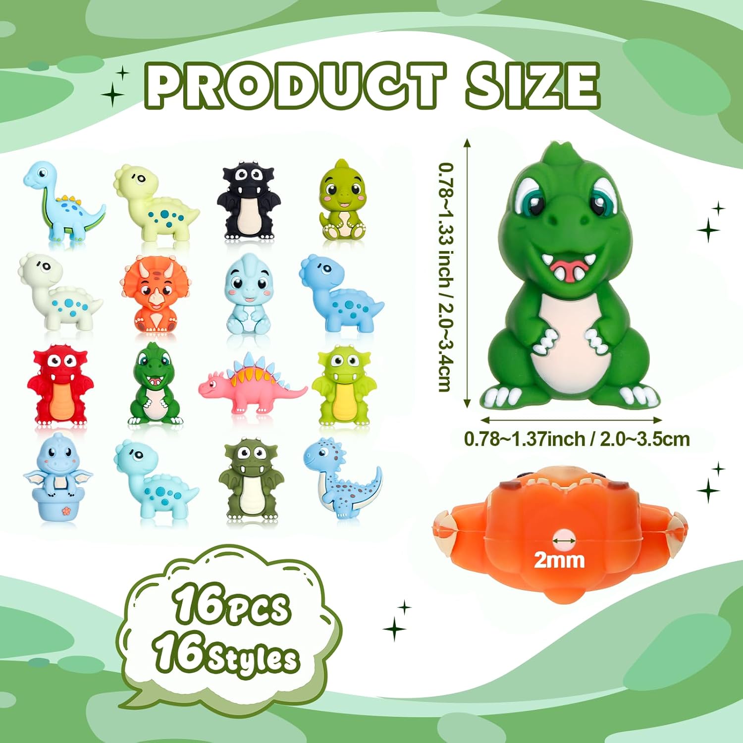 16 Pcs 3D Dinosaur Beads Animal Silicone Focal Beads for Keychain Making Pens Focal Bead Bulk for Beadable Keychain DIY Crafts Necklace Bracelet Phone Chain Charms Jewelry Making - Image 2