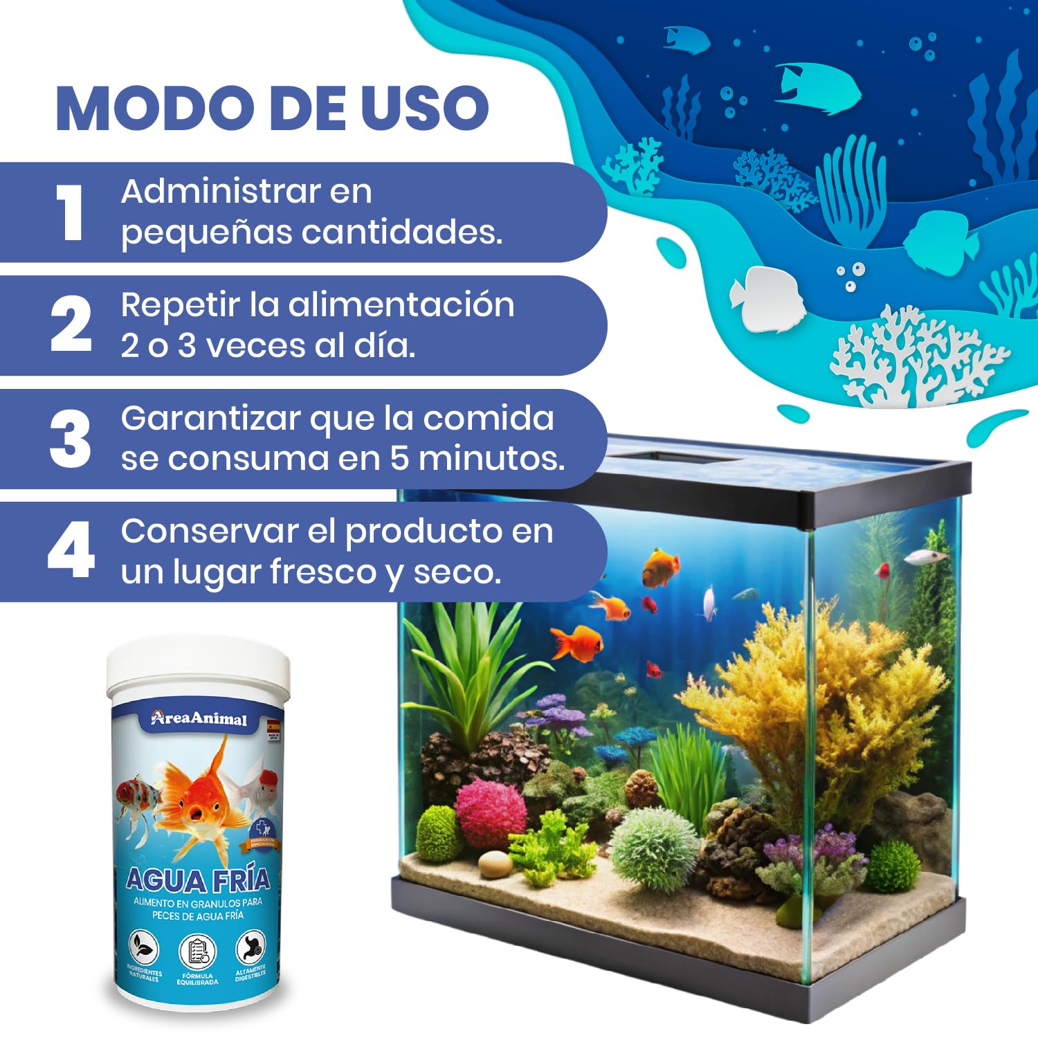 Comida Peces Agua Fria, Comida Granulos Peces 120G/250ML, Alimento para Goldfish, Koi y Cualquier Pez de Agua Fría, Fischfutter Enriquecida con Vitaminas y Minerales — view 5