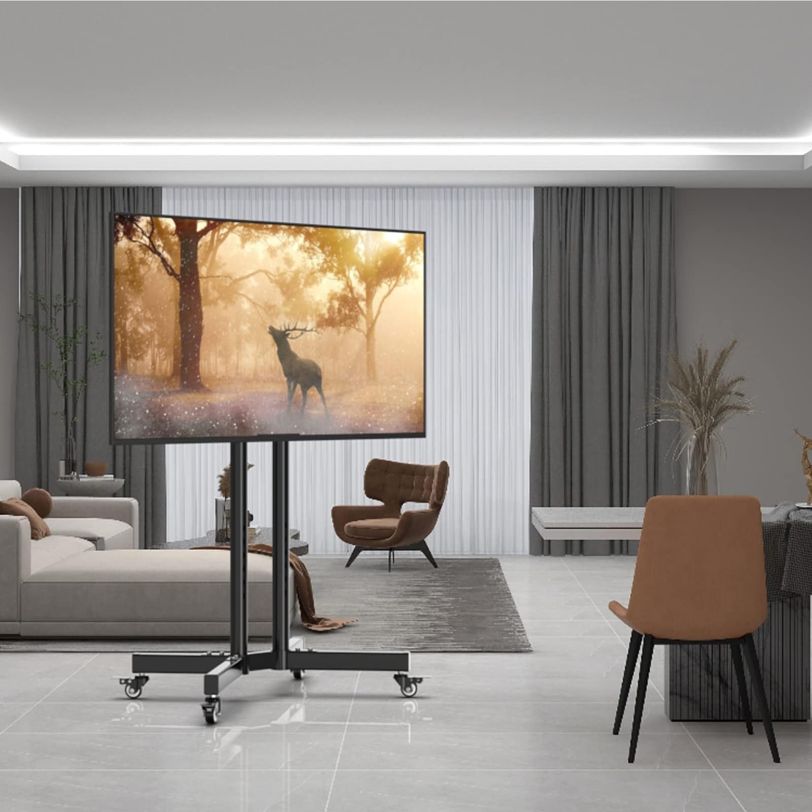 HPTHLY Mobile Stand - Full Motion 360 Deg Rotation Tv Mount, Mobile Tv Cart With Wheels For 32-75 Inch Tv, Portable Height Adjustable Floor Stand, Able To Support Up To 80 Kg