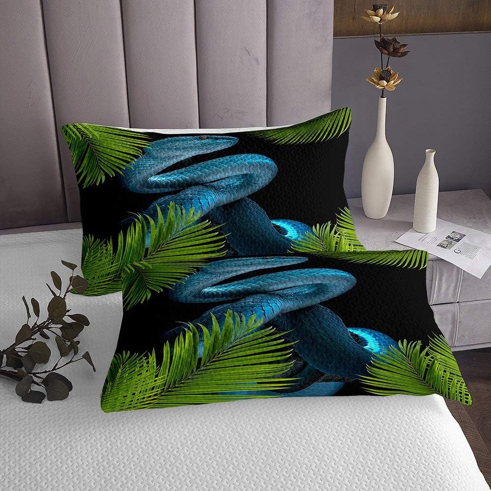 Review Wildlife Animal Coverlet Set King Cannabis Leaf Comforter Cover Set with Zipper Ties Blue Snake Green Ultra Softest Bedding Set for Teens 3 Piece Coverlet Set with 2 Pillow Sham