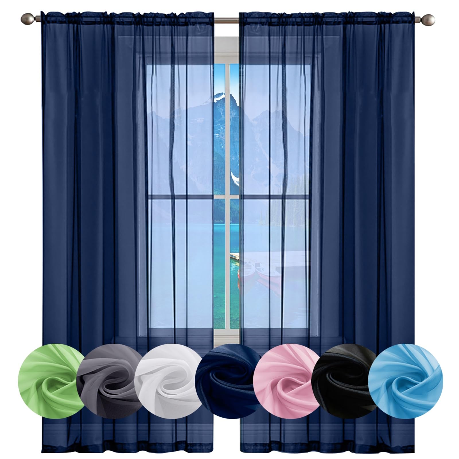 GAIFNAG White Voile Curtains for Bedroom 190 x 270 cm Pencil Pleat Black Out/Light Weight Linen Look Solid Pencil Pleat Blackout Curtains for Apartment/Hotel Dorm, Navy Blue