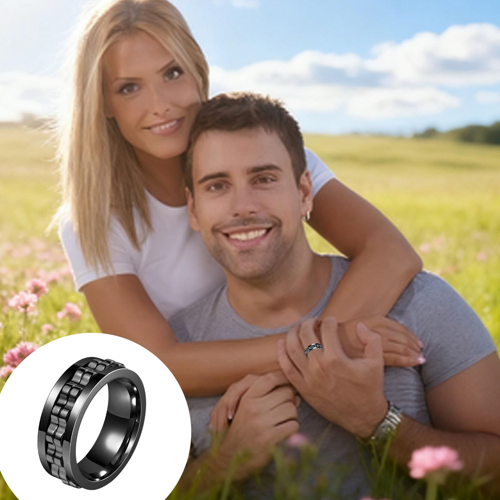 Vauki 2 pierścienie Fidget Ring dla dorosłych, antystresowe, pierścionki fidget w kolorze czarnym i srebrnym, redukujące stres i przeciwlękowe, prezent dla mężczyzn i kobiet, przeciw lękowi i