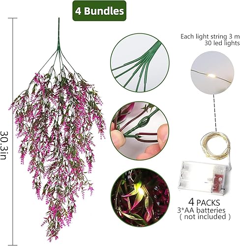 Miniatura 9 de RECUTMS Flores artificiales de lavanda, flores colgantes falsas resistentes a los rayos UV para exteriores, plantas falsas para colgar en la pared,
