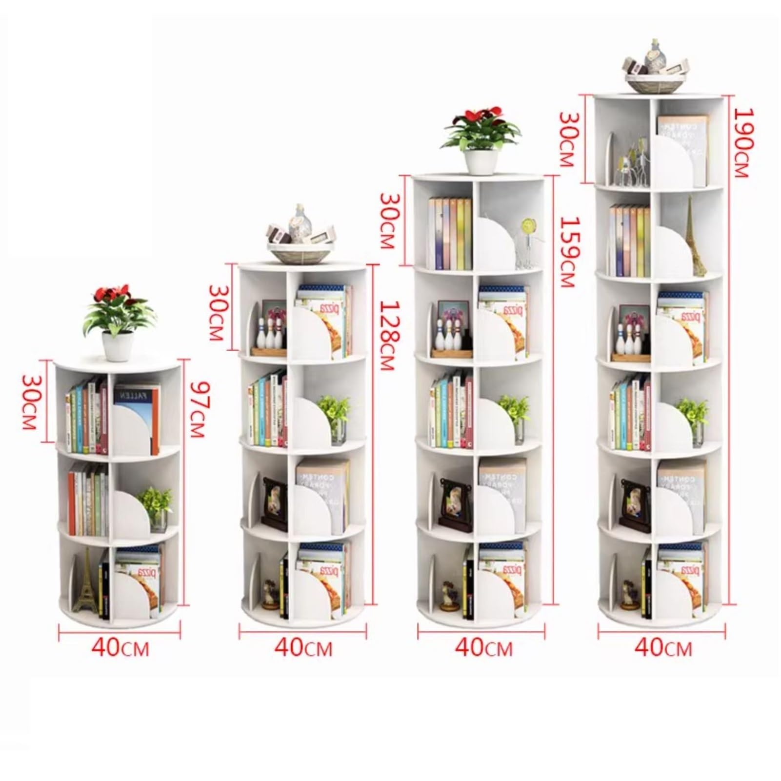 Libreria girevole scaffale rotante a 360° con 3/4/5/6 ripiani scaffale da terra per riporre libri organizzatore di scaffali impilabili vetrina per camera da letto soggiorno(bianca,40*190cm)