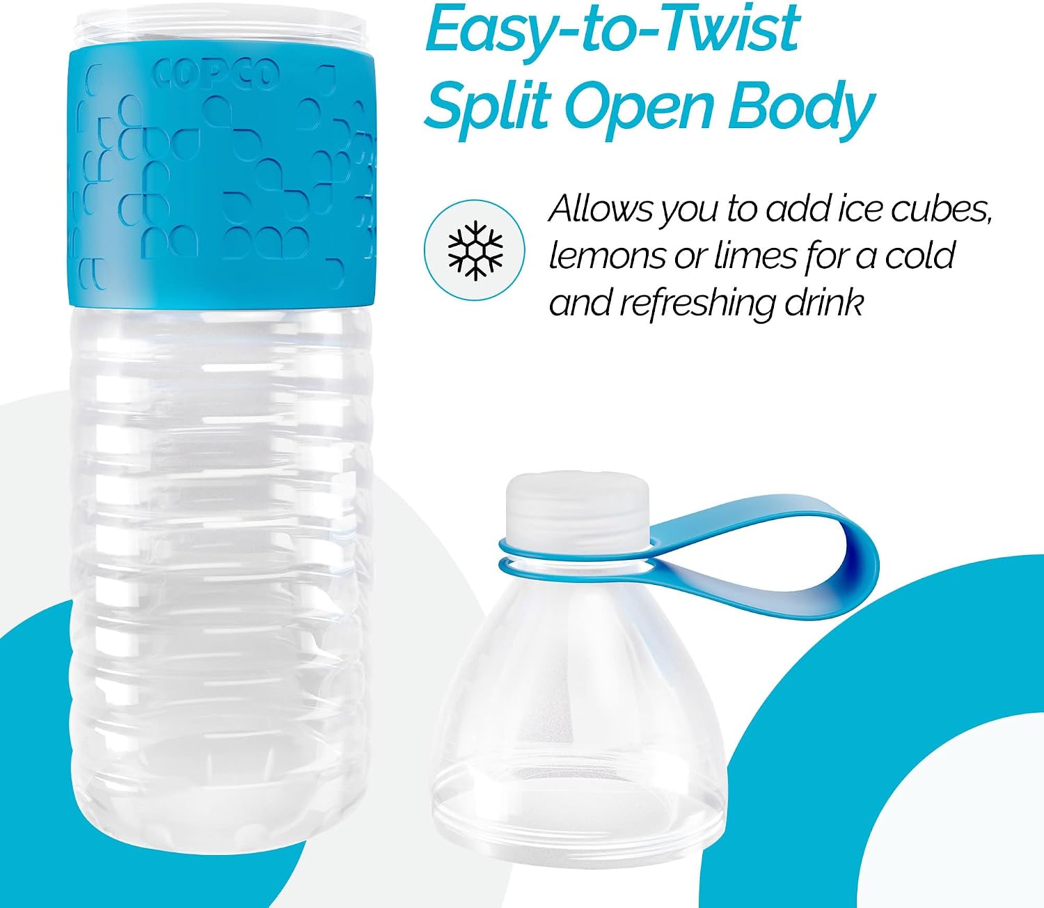 Copco Hydra 20 oz Water Bottle, Set of 2 with Carrying Loop – Leak Proof, BPA Free Tritan, Dishwasher Safe, Twist-Open Body, Non-Slip Silicone Grip, Ideal for Gym, Travel, Office, On-the-Go (Blue)