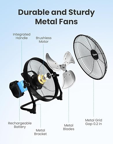 Miniatura 4 de Ventilador portátil de 14 pulgadas, funciona con pilas, ventilador de piso recargable, ventilador de campamento inalámbrico de alta velocidad, carga