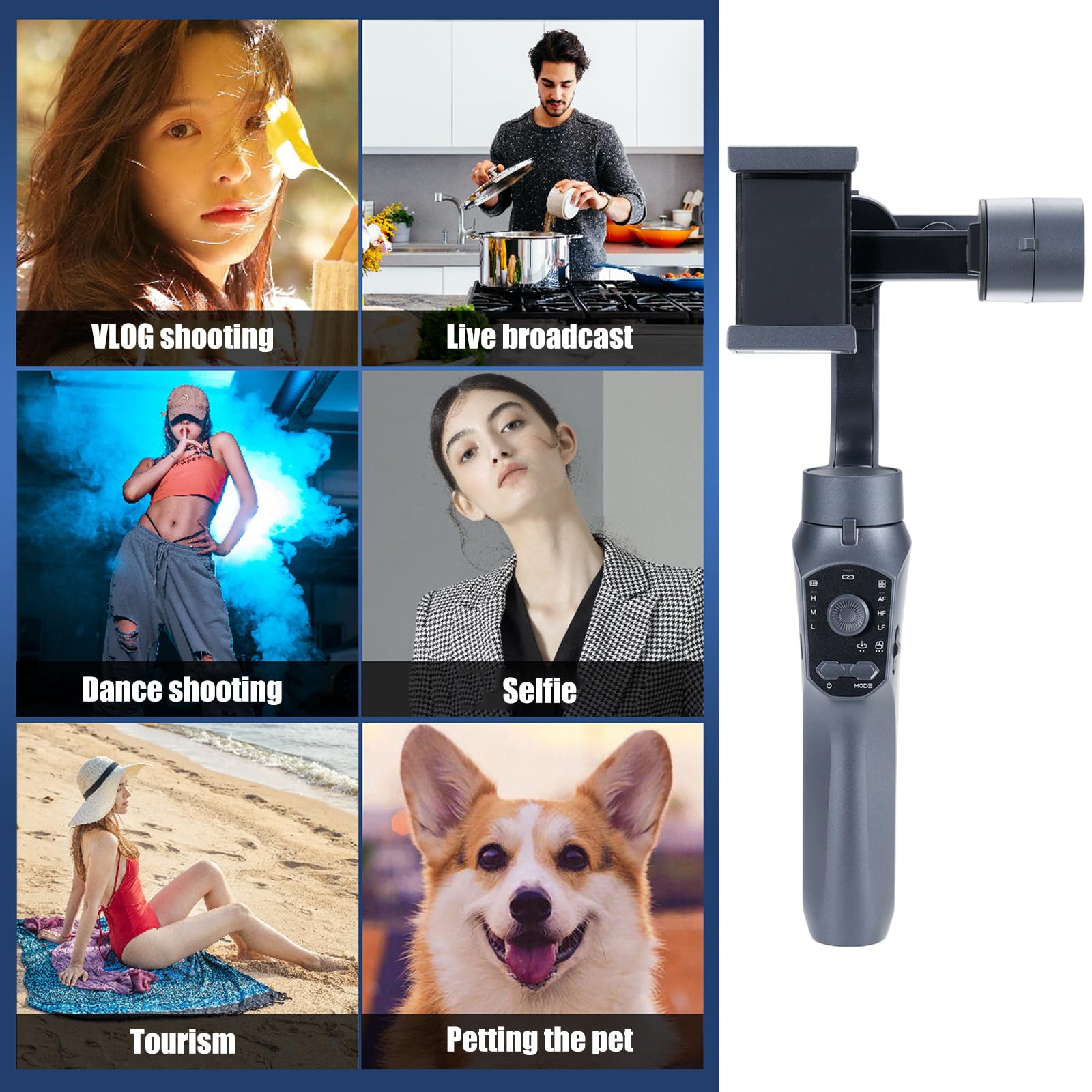 Stabilizzatore cardanico per telefono palmare 3Shaft Gimbals per smartphone con base treppiede e lunga durata della batteria per video Vlog Stabilizzatore per telefono desktop portatile