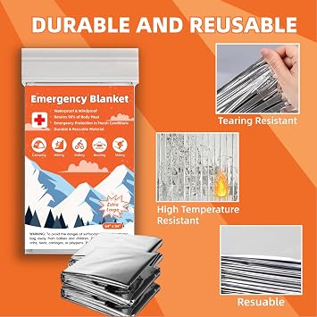 6 Pack Emergency Thermal Blanket Survival, 84 x 64 Extra Large Mylar Blankets for Outdoor, Space Blanket, Silver Foil for Survival, Survival Kit Camping Blankets, Body Warmer, Hiking