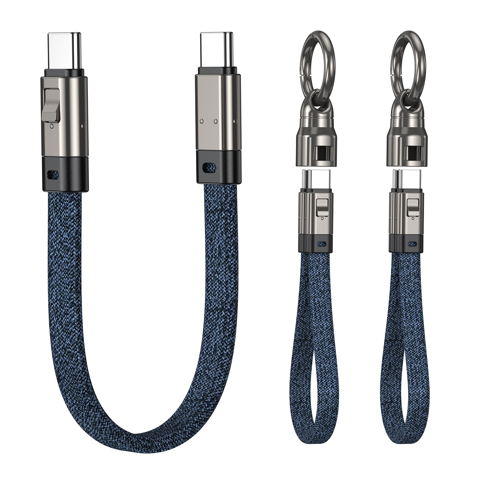 A.S USB-C-Kabel, Schlüsselanhänger-Ladekabel, kurzes 240 W PD-Schnellladekabel, USB-C-auf-USB-C-Kabel, 480 Mbit/s, Datenübertragung, Thunderbolt 3 für MacBook, Android, externe SSD-Typ-C-Geräte (2