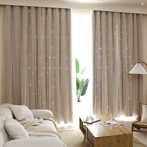 Miniatura 4 de Kinryb Cortinas opacas para niños, para dormitorio, sala de estar, aula, juego de 2 paneles de superposición transparente, cortinas de doble capa