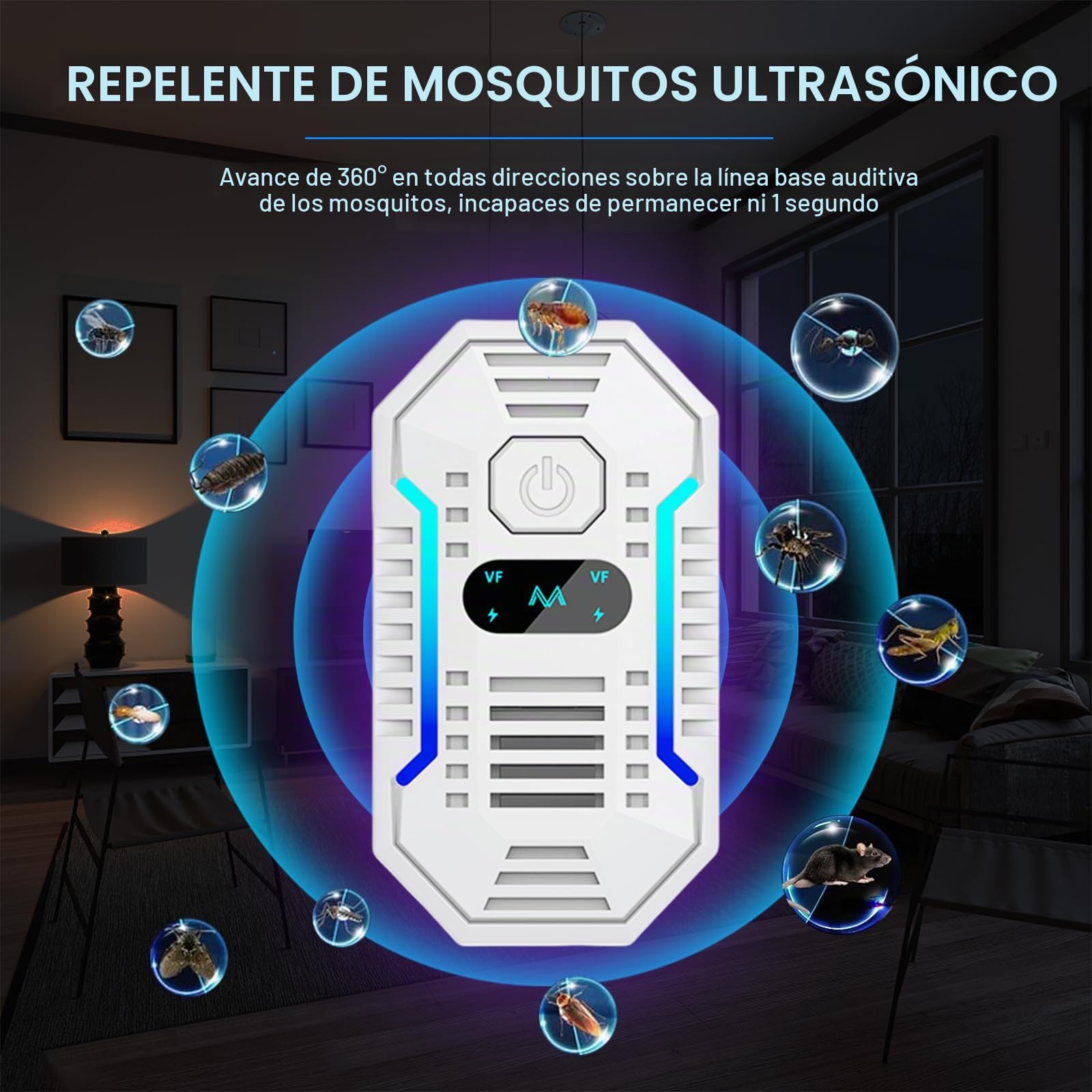 Repelente Ultrasónico de Plagas, 4 Pack Electrónico Repelente Mosquitos Control de Plagas, Repelente Ultrasónico Mosquitos para Anti Moscas, Ratones, Cucarachas, Arañas, Roedores