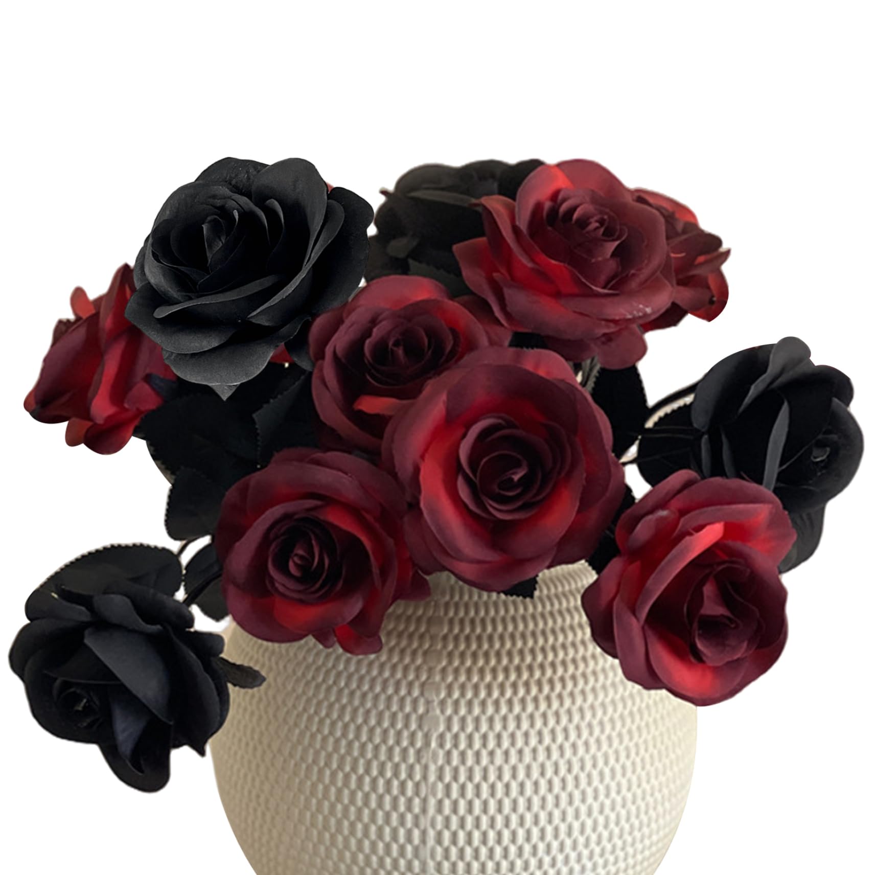 Hbbgdiy 12Pcs Gothic Artificial Flowers 20 Inch, Red Black Long Stem Silk Roses, Halloween Faux Rose Bouquet for Gothic Wedding Centerpiece, Halloween Party Floral Decor