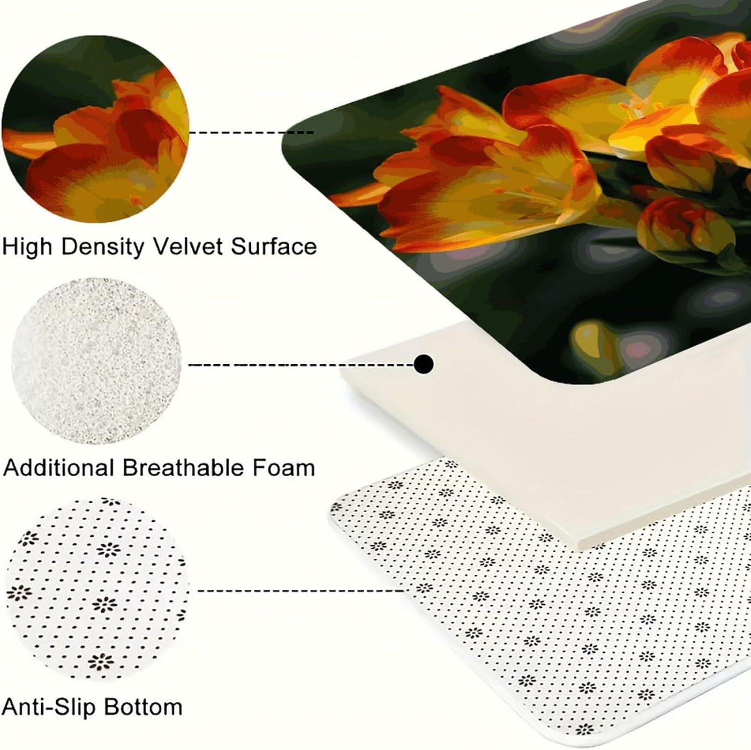 Freesia Beautiful Plant Flower Kitchen Mats with 2PCS Non-Slip Washable,Kitchen Rug Heavy Duty Durable, Floor Mats for Kitchen,Office,Sink,Laundry