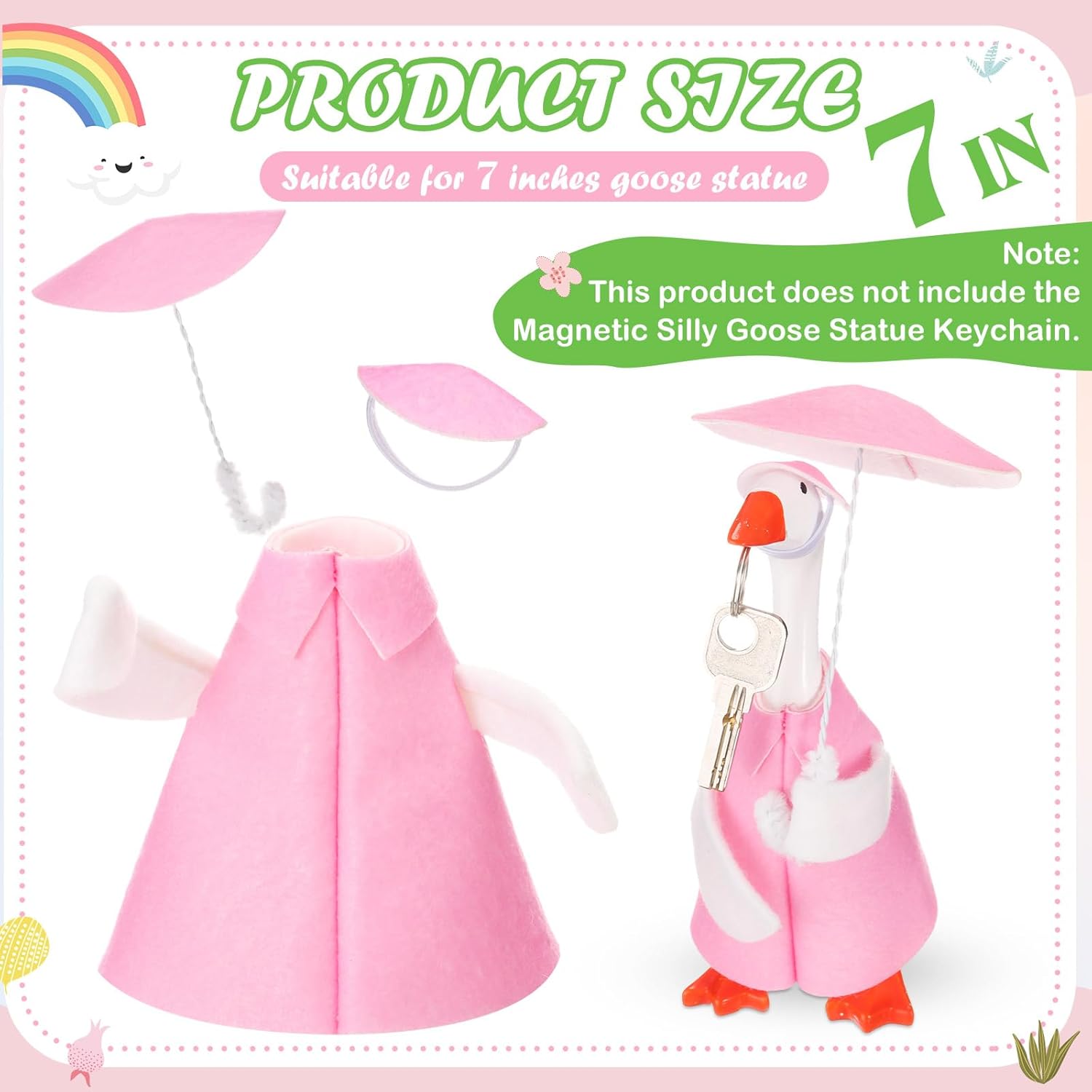 Spring Mini Desk Goose Raincoat Outfit 7 Inch Rain Coat Goose Outfit with Umbrella Cute Desktop Geese Summer Holiday Costume for Magnetic Duck Statue Desk Key Holder Decor(Pink)