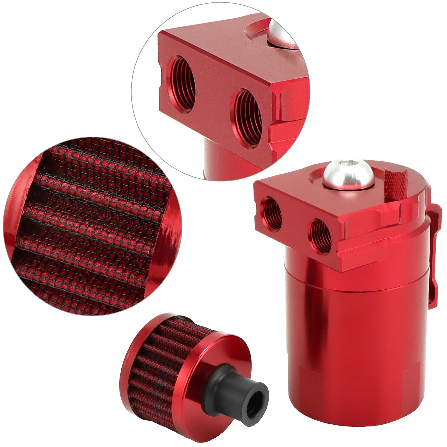 QWORK® Universale oil catch can auto, contenitore per la raccolta dell'olio con filtro dell'aria, alluminio, rosso 400 ml