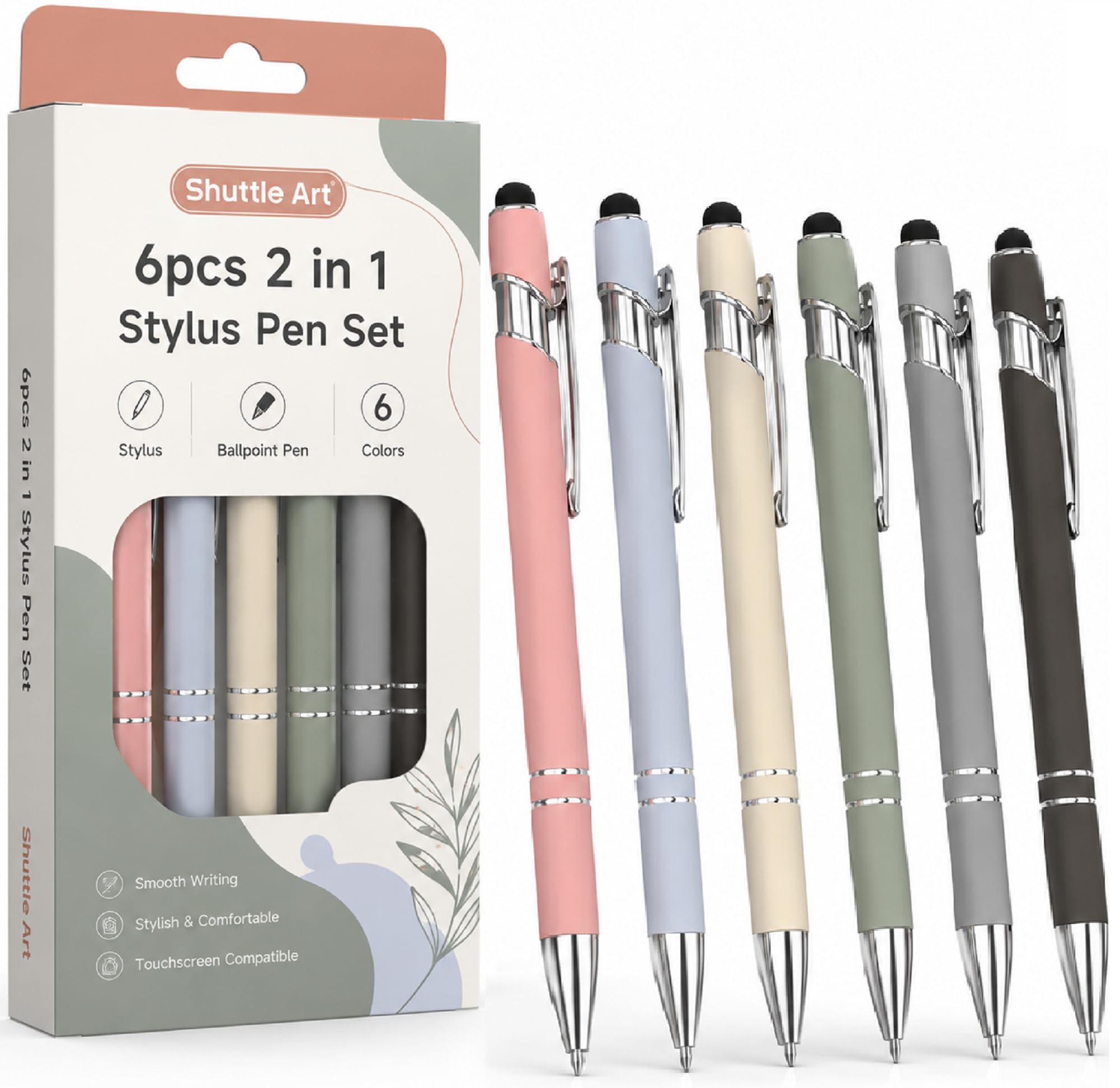 Shuttle Art 6PCS 2 in 1 Stylus Pen Set, Retractable Ballpoint Pens with Stylus Tip,Black Ink Metal Pen,Pastel Colors Pens for Touch Screens, Compatible with Tablets,Office School Home Writing Supplies-image-17