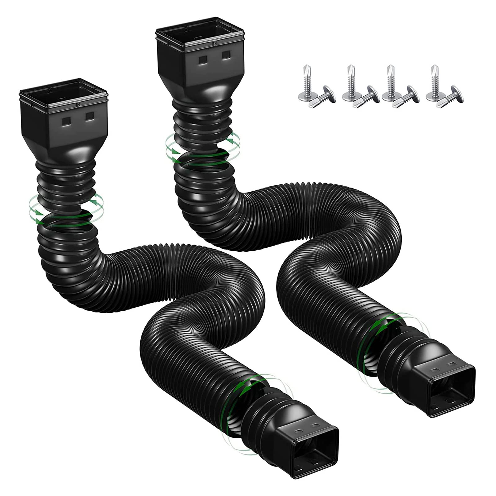 HAHOME 2 Pack Rain Gutter Downspout Extensions Flexible,Drain Downspout Extender Connector 21"-60" with Screws,Black