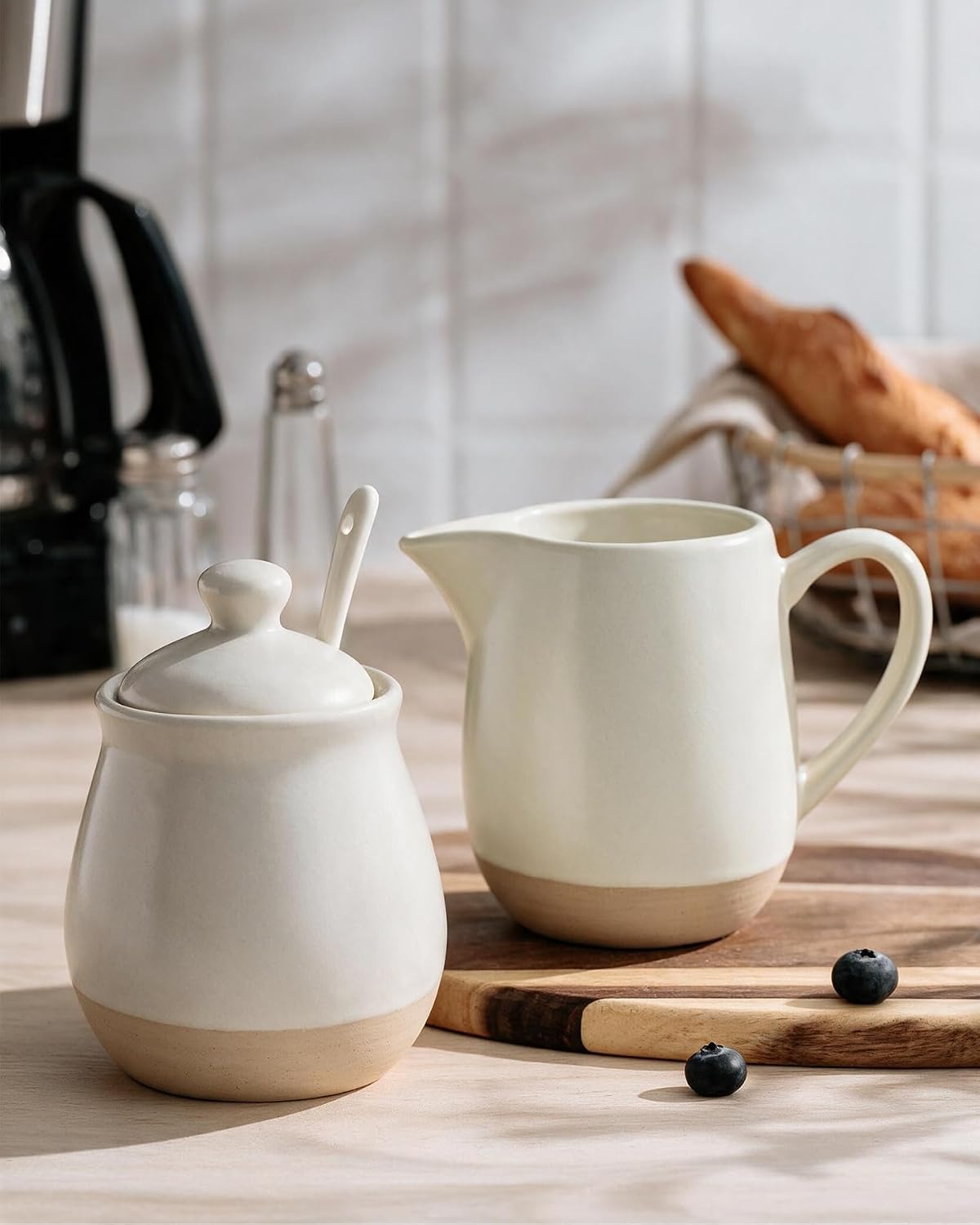 famiware 10oz Sugar Bowl & 13oz Creamer Set, Coffee Serving Set, Matte White