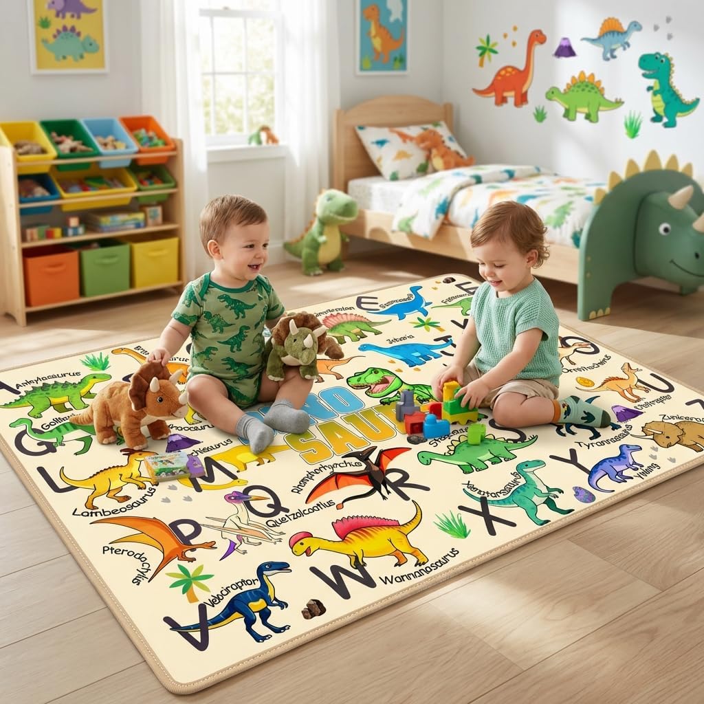 Educational ABC Alphabet Dinosaur Area Rug, 2.5x4 Feet, Kids Rugs for Playroom Bedroom, Non Slip Floor Mat for Nursery Classroom, Boys Girls Washable Carpet