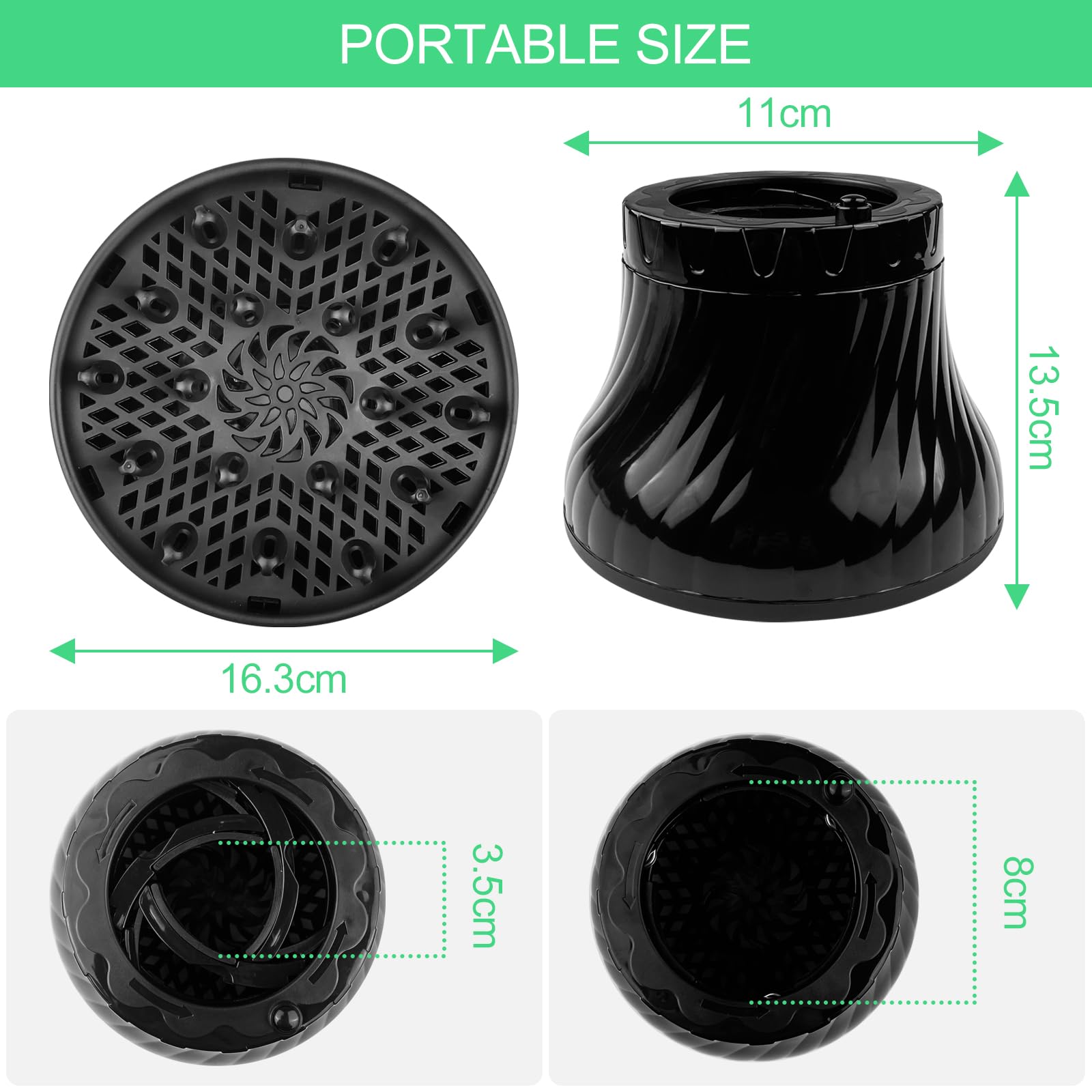 Diffuser Föhnaufsatz Haare, Diffusor Föhn Aufsatz Universal, Föhn Lockenaufsatz für Haartrockner, Haar Diffusor Schwarz, Haardiffusor-Aufsatz für Lockiges Oder Welliges Haarstyling