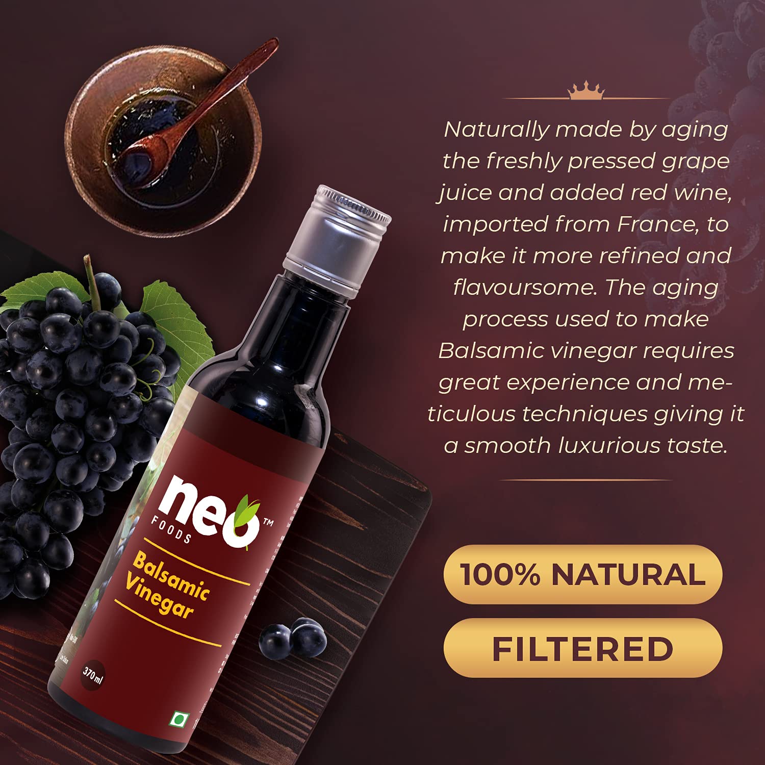 Neo Balsamic Vinegar 370ml I Naturally Made Rich in Nutrient and Antioxidants I Good For Hair & Skin - Image 3 thumbnail