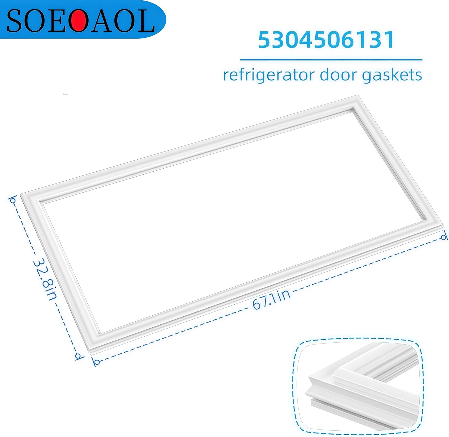 Upgraded 5304506131 Refrigerator Door Seal. For Frigidaire Crosley Kenmore and Tappan refrigerators. Replaces 216522378 5304505531 4452758 AP6031565 PS11766436 EAP11766436. 2-year warranty.