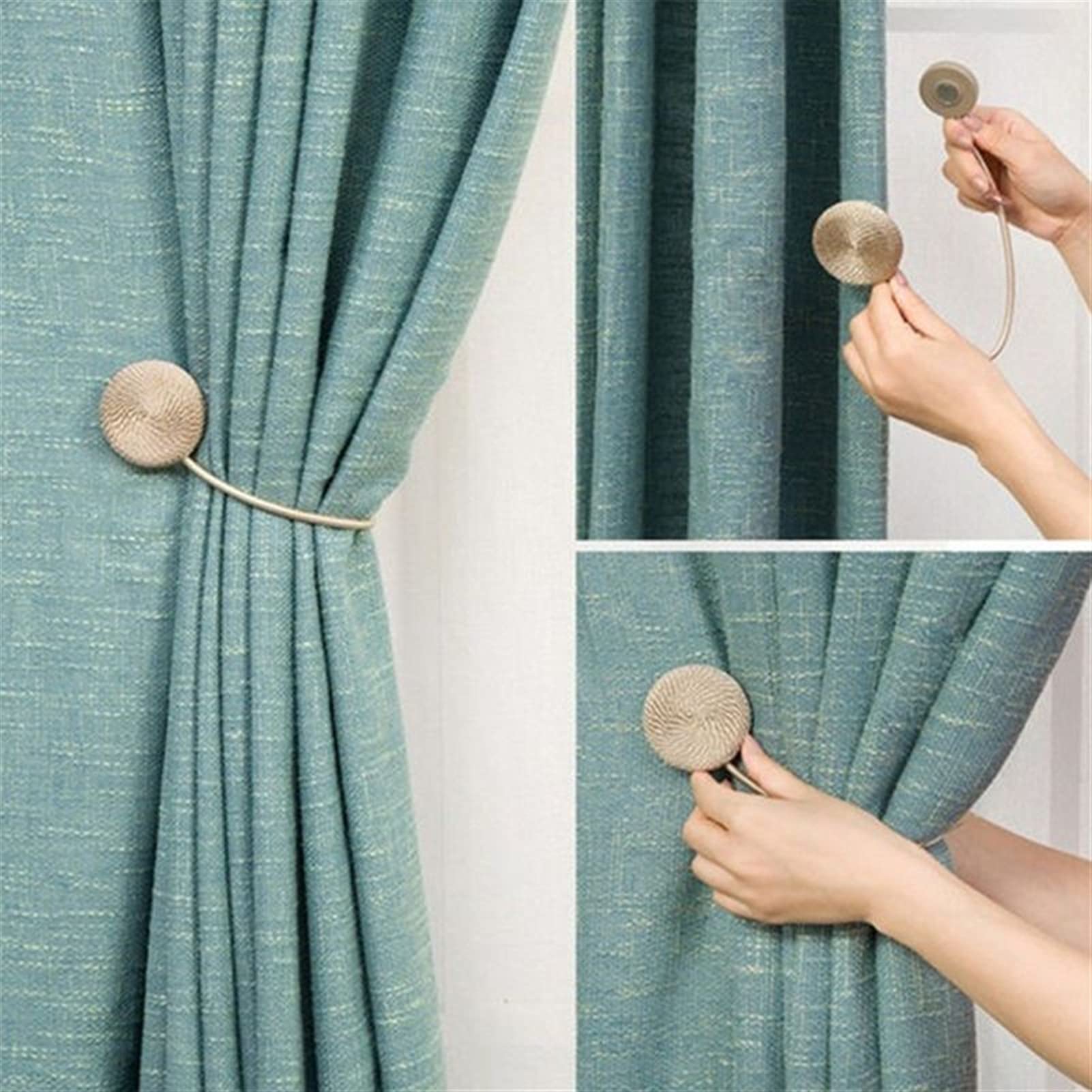 Embrasses de rideaux magnétiques, 2 pièces, boucle chaîne sphérique tressée, sangle fenêtre, pince retenue draperie, supports corde(C)