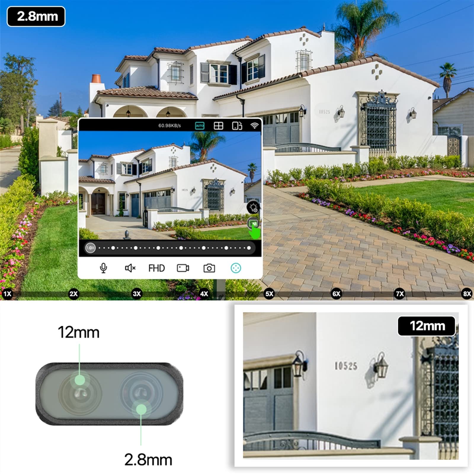 Kamera bezpieczeństwa, Kamera IP 8MP 4K Bezpieczeństwo Kamera PTZ 2.8 + 12mm Podwójny obiektyw Kolor zewnętrzny Noktowizor Kamera monitoringu CCTV 8x Zoom cyfrowy(8MP Add 128G Card)