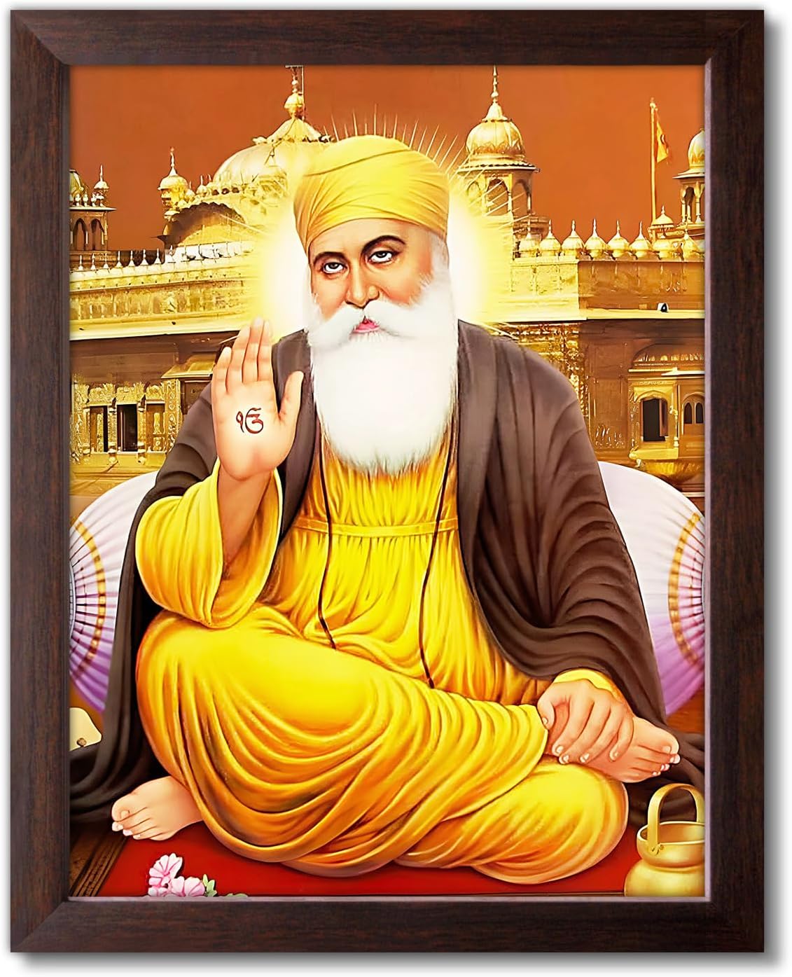 Art n Store Guru Nanak Dev ji and Golden Temple HD Printed Wall Decor Picture with Plain Wood Frame for Home, Office. (Small Size -7 X 9 inch)