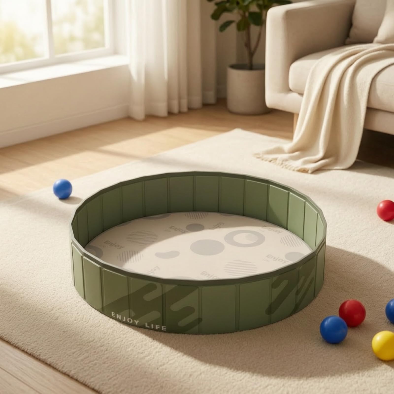 Piscine à Balles Gonflable Portable Piscine à Balles Pliable Léger Aire Jeu pour Chambre d'enfant, Vert Forêt, 100 Cm