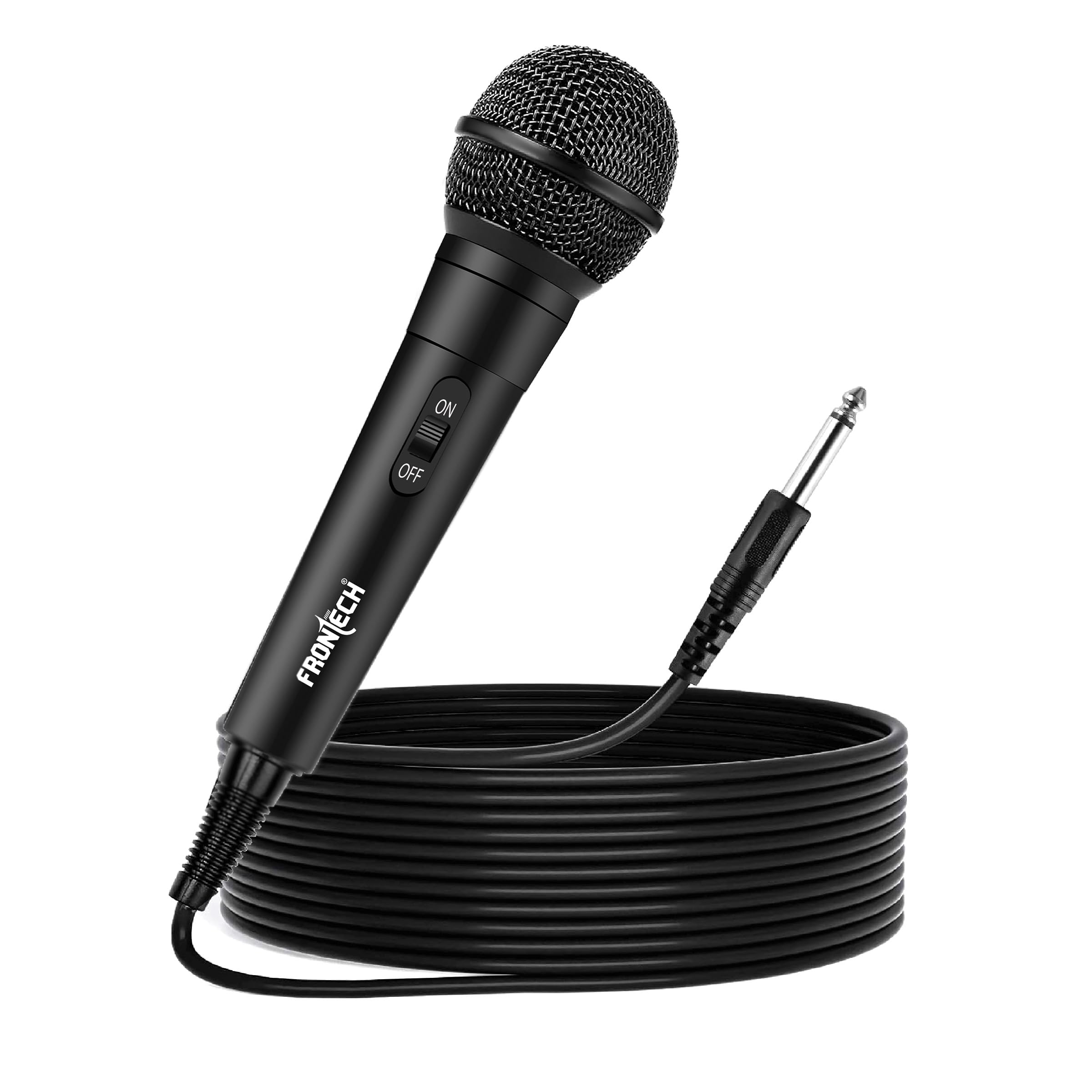 FRONTECH Dynamic Microphone with 3m Cable| 6.5mm Jack | On/Off Switch - Durable Metal Net, Compatible with Karaoke Machines and Speakers, Ideal for Speech, Weddings (HF-0014, Black)