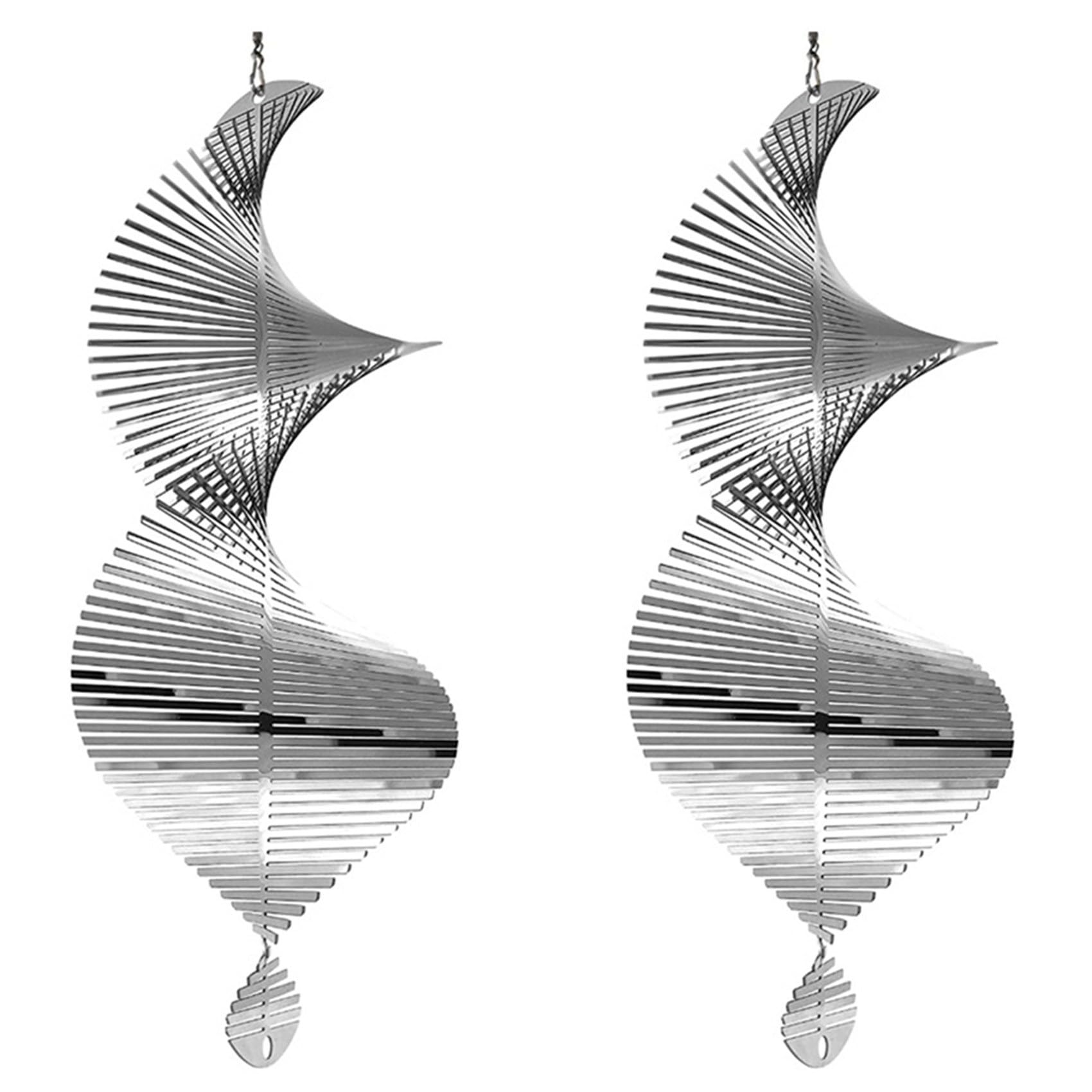Vjsujehgy 2X Wind Spinners 3D Hanging Wind Spinner Stainless Steel Metal Sculptures Decorations, Heliciform Wind Sculptures