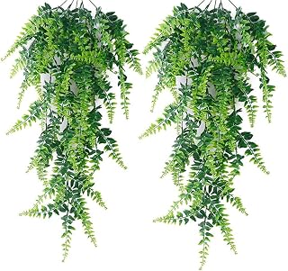 2 Pack Artificial Persian Hanging Plants fake hanging plant Ivy Plastic plants Persian Rattan Faux Vine Greenery Home Decor for Indoor Outdoor, Living Room,Garden, Bedroom, Wall, Wedding Decor