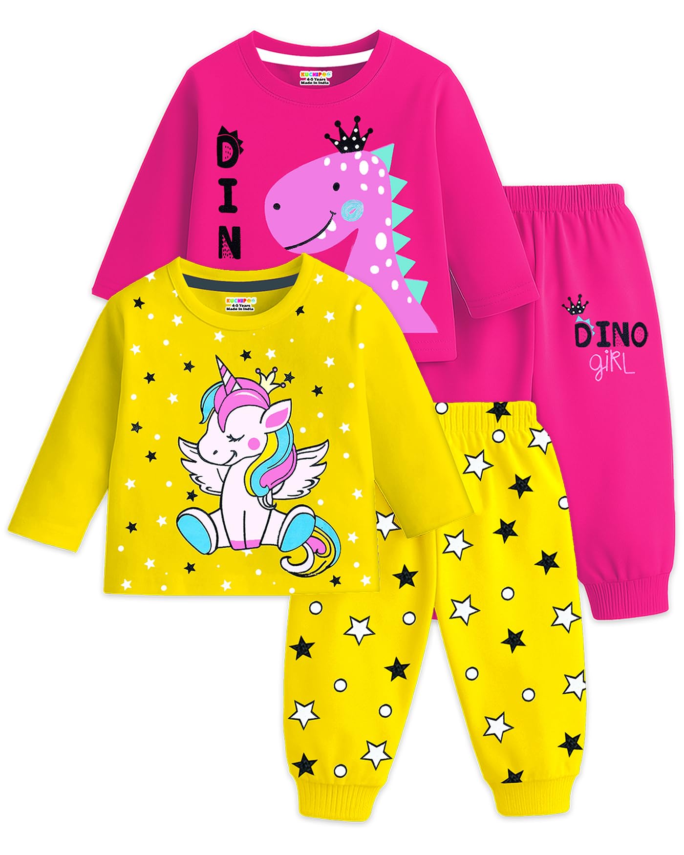 kuchipoo Girls Regular Fit Cotton T-Shirts and Pyjamas Clothing Set-picture-34