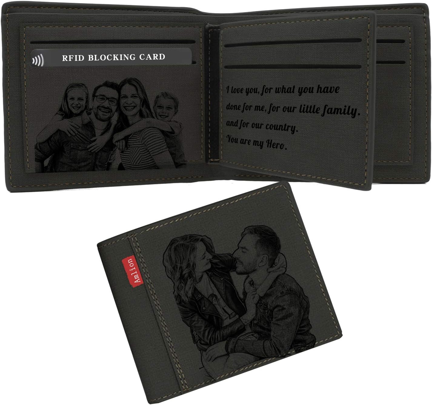 Amlion Custom Engraved Wallet,Personalized Photo RFID Wallets for Men,Husband,Dad,Son,Personalized Gifts
