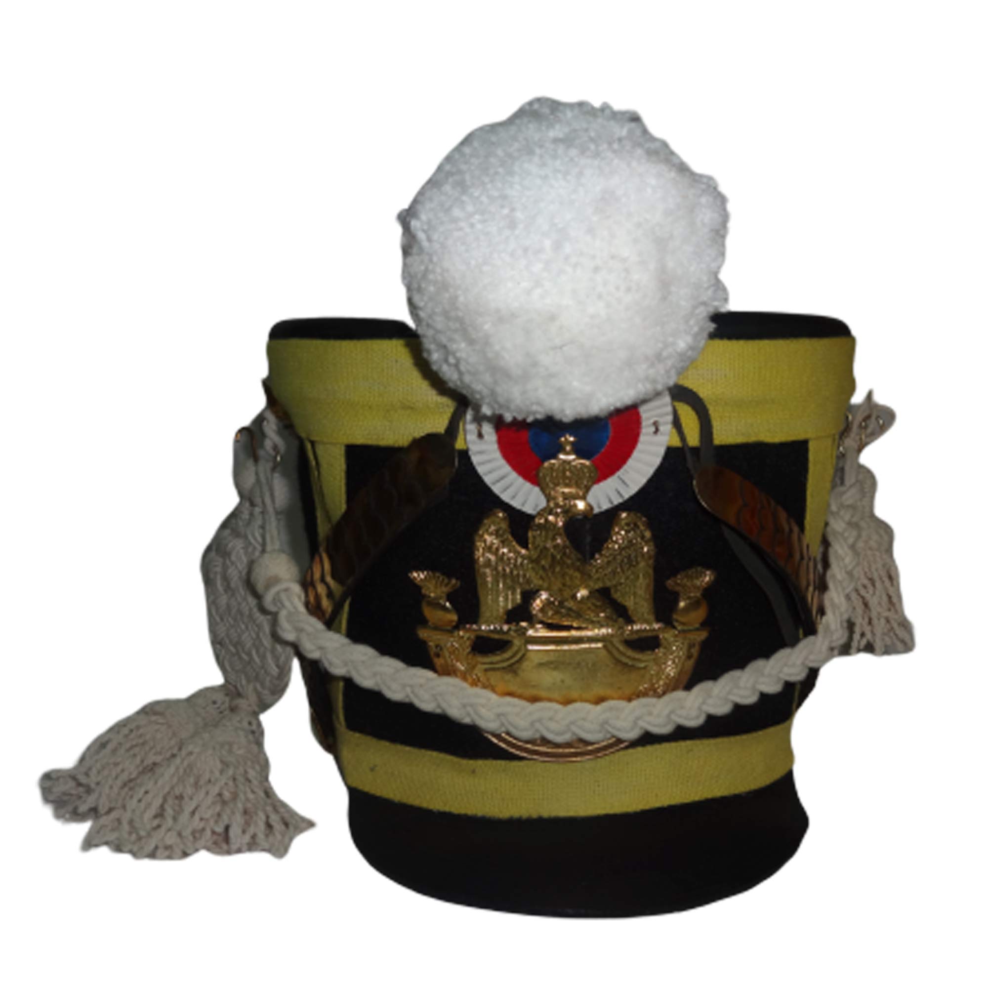warreplica French Napoleonic Shako Helmet w/Black Felt, White Pompom, White Braid - Repro