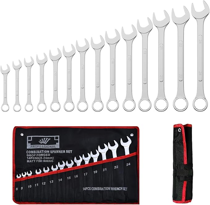 Set 14 Chiavi A Cricchetto 8-24mm - Chiavi Doppio Uso In Acciaio Cromo Vanadio Con Astuccio