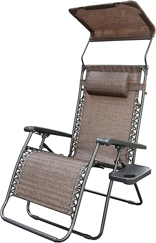 Miniatura 4 de Jeco Inc. - Silla de gran tamaño con sombrilla y bandeja para bebidas, marrón (Brown Mesh)