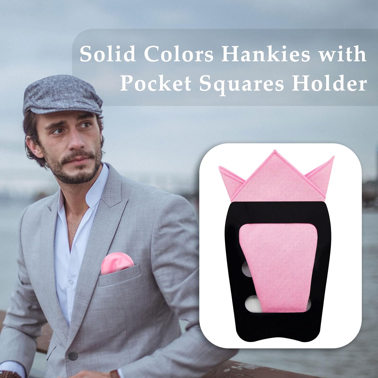 Cotton Pocket Squares for Men, Solid Color Mens Handkerchiefs with Pocket Square Holder for Business Wedding Party