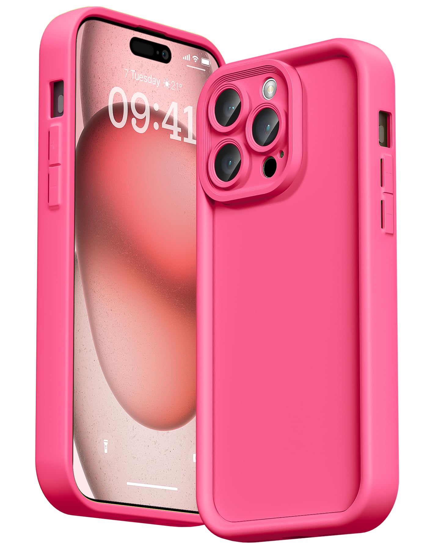 LUTTY Compatible with iPhone 15 Pro Max Case, Raised Full Camera Lens Protection (Edge Lips Design), Anti-Scratch Soft Slim Silicone Shockproof Case for Women Men -Pink(6.7 Inch)