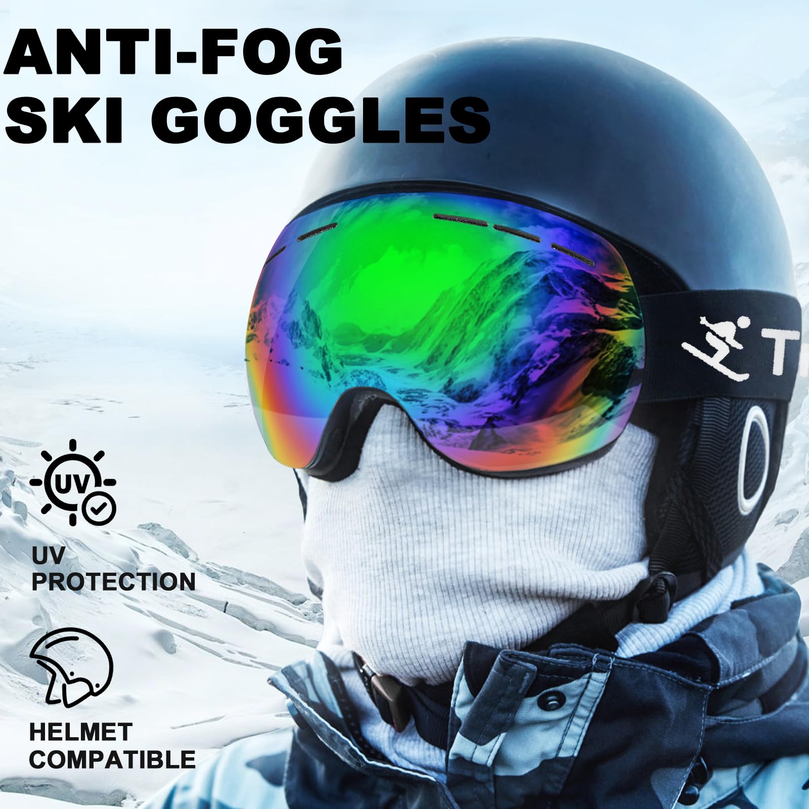 Trusiel Maschera Sci, Occhiali da Sci OTG, Anti Nebbia Anti-UV Maschera da Sci Donna Uomo, Occhiali da Sci Casco Compatibile per Sci Snowboard Sport Invernali